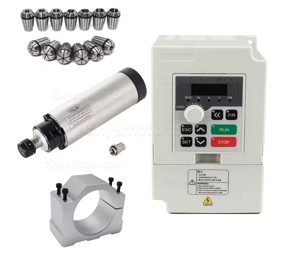 2.2KW 110V/220V 空冷スピンドルモーターキット 80-2.2KW-ER20 + H100-2.2 VFD（可変周波数ドライブ）+ ER20コレット13個付き